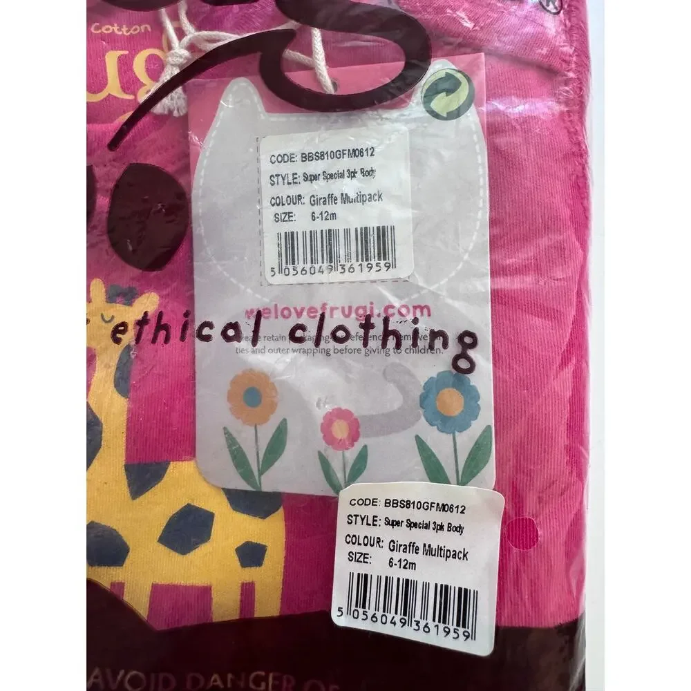 NWT Frugi organic giraffe short sleeve bodysuit multipack